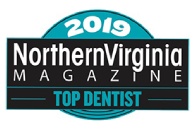 A badge that says top dentist in the northern virginia magazine.